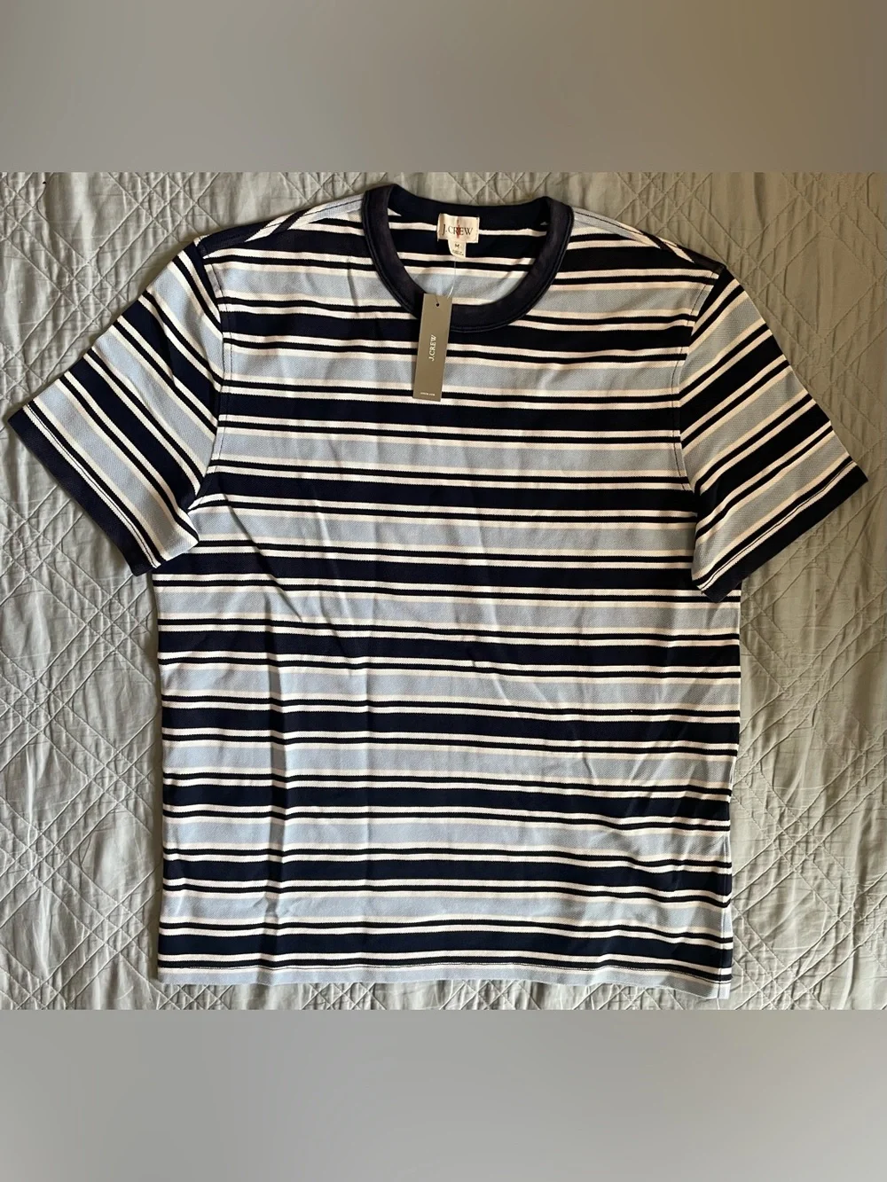J. CREW Washed piqué T-shirt in stripe in Blue (Multi) Size M NWD $79.50 CT742